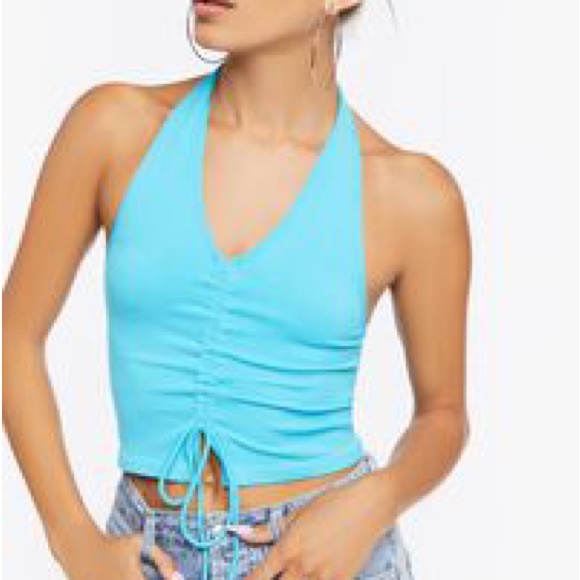 Forever 21 Tops - Forever 21 Blue Ruched Halter Top (Size S/M)